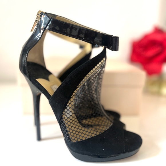 Jimmy Choo “Callie” patent leather fishnet stiletto booties with bows 37 (US 7) - Picture 4 of 10